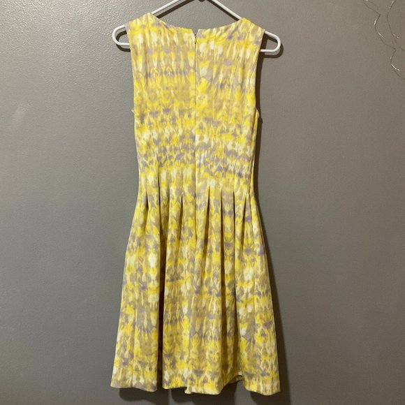 Calvin Klein Yellow Gray Geometric Watercolor Print Dress Fit Flare Pockets Sz 2 - Picture 3 of 3